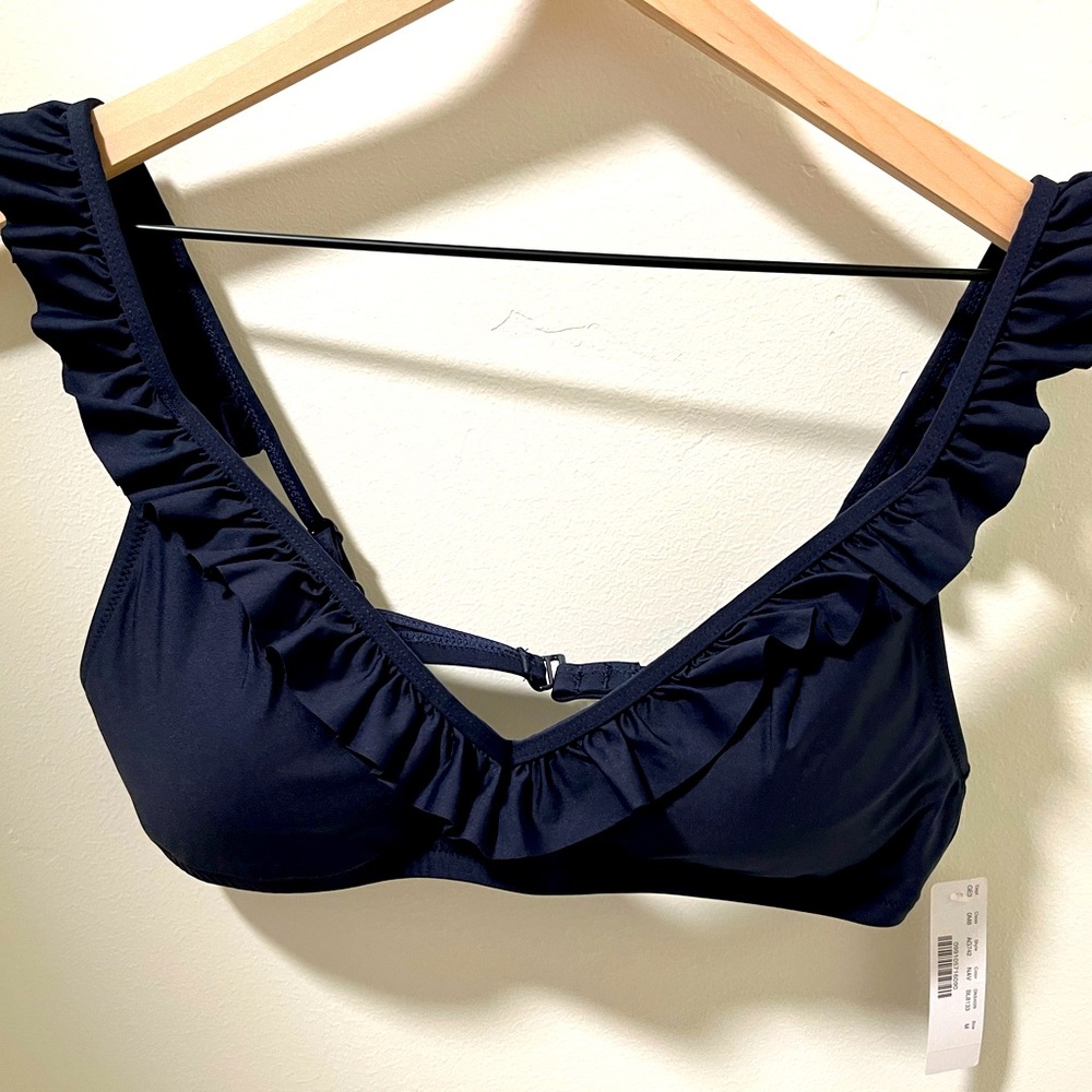 JCrew Navy Ruffle Bikini Top, NWT, Sz M
